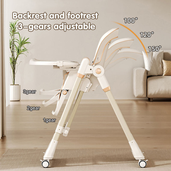 Adjustable Rocking Stainless Steel High Chair with Tray Dining Chair Solution for Babies and Toddlers for Feeding