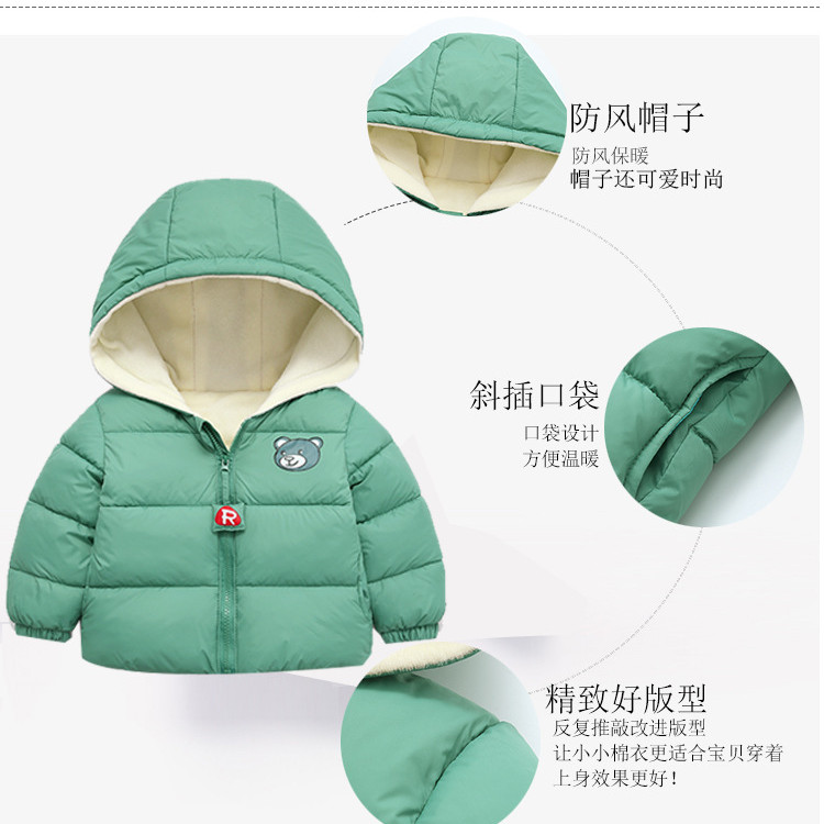 Cozy Up in Style: Children's Velvet Fleece Winter Down Jacket in Pea Green