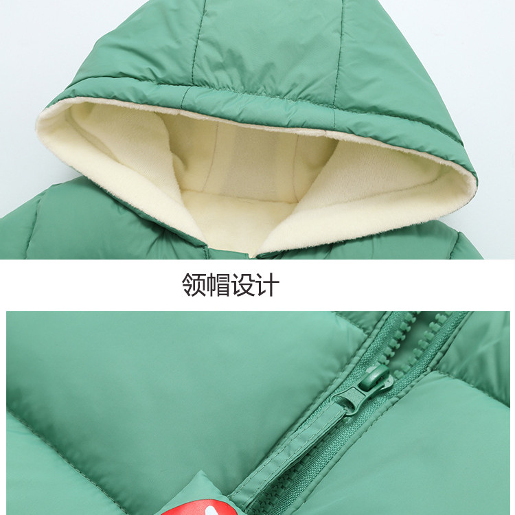 Cozy Up in Style: Children's Velvet Fleece Winter Down Jacket in Pea Green