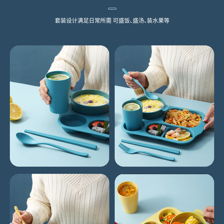 Kids Bowl & Spoon - 6 Pcs Set With Rice Plate, Water Cup and Spoon Set | Blue Set-Lokkisona-bangladesh