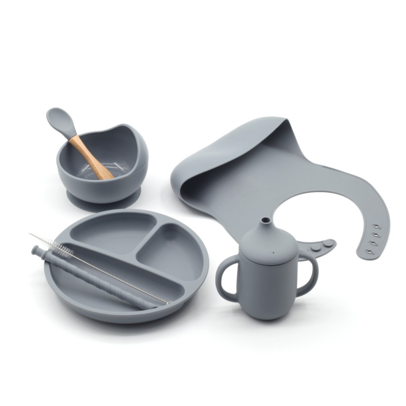 Silicone Baby Feeding Set 7 Pcs Set | Dark Gray Color