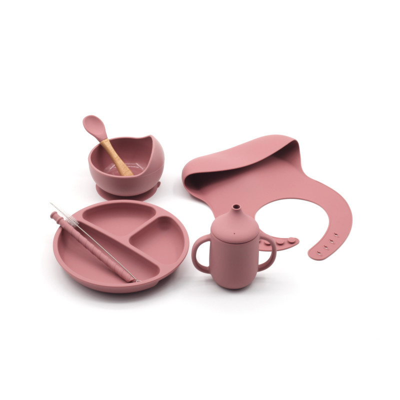 Silicone Baby Feeding Set 7 Pcs Set | Rose Color Silicone Baby Feeding Set 7 Pcs Set | Rose Color