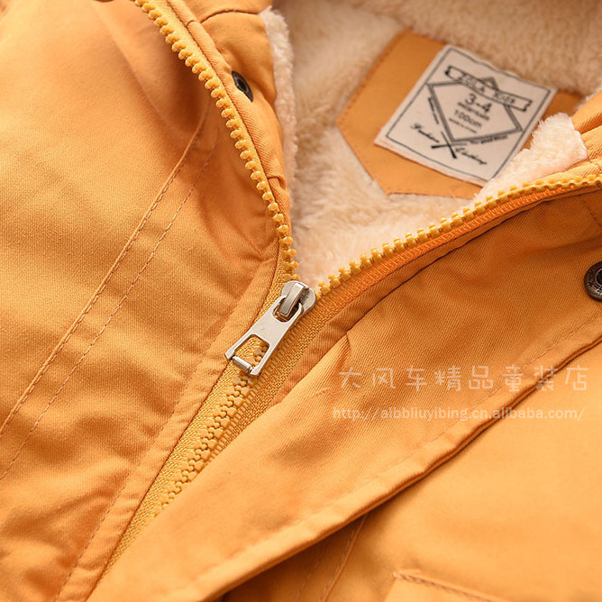 Winter Warm Down Jacket With Hood - Cotton & Thick Filling - Yellow Fleece - Color 2-4 Year