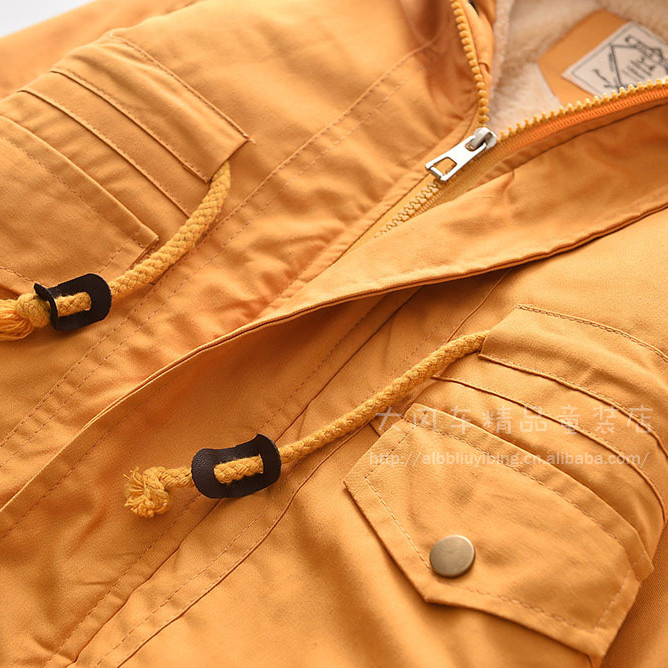 Winter Warm Down Jacket With Hood - Cotton & Thick Filling - Yellow Fleece - Color 2-4 Year