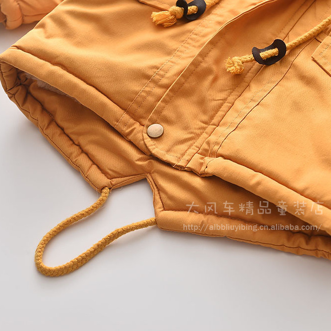 Winter Warm Down Jacket With Hood - Cotton & Thick Filling - Yellow Fleece - Color 2-4 Year