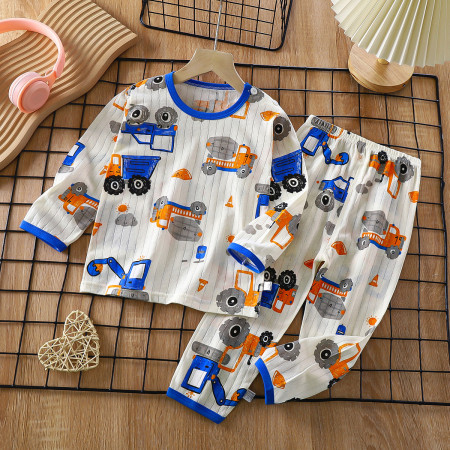 Children's Top-Bottom Long sleeve Full Set - Night Suite Cum Summer Suit - Car Print