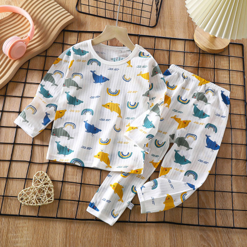 Children's Top-Bottom Long sleeve Full Set - Night Suite Cum Summer Suit - Dolphin Print