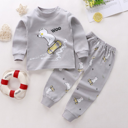 Top-Bottom Suit Boys & Girls Long Sleeve Comfortable Cute Cartoon Tops and Pants Set | Style: Gray Woo