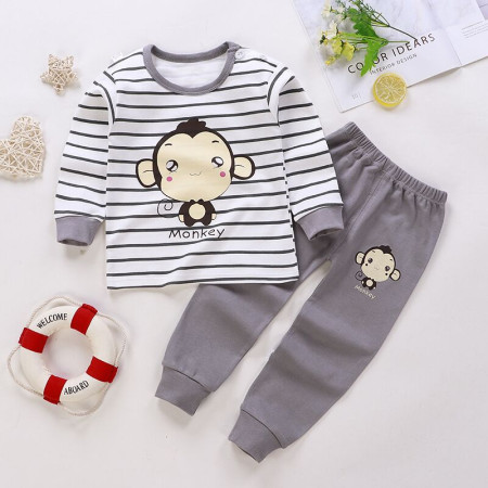 Top-Bottom Suit Boys & Girls Long Sleeve Comfortable Cute Cartoon Tops and Pants Set | Style:Gray Monkey