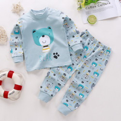 Top-Bottom Suit Boys & Girls Long Sleeve Comfortable Cute Cartoon Tops and Pants Set | Style: Blue Bear