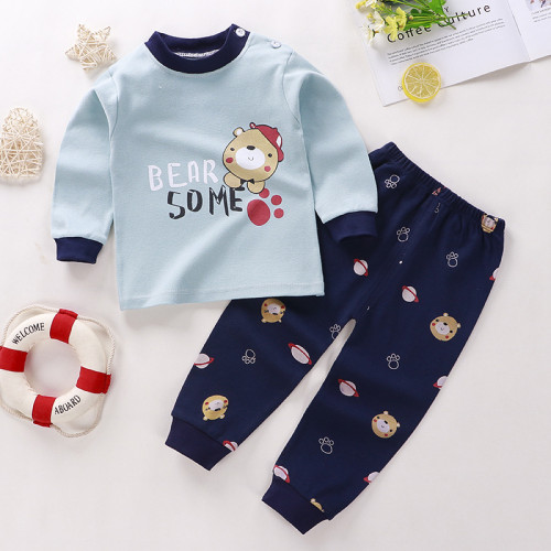 Top-Bottom Suit Boys & Girls Long Sleeve Comfortable Cute Cartoon Tops and Pants Set | Style: Bear Some