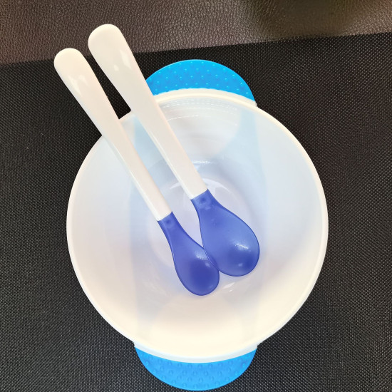 Baby Suction Cup Bowl with Double Warm Spoon - Training Bowl Set-Blue Color Set Baby Suction Cup Bowl with Double Warm Spoon - Training Bowl Set-Blue Color Set