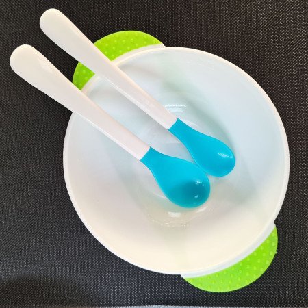 Baby Suction Cup Bowl with Double Warm Spoon - Training Bowl Set-Green Color Set