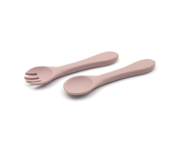 Silica Gel Spoon and Fork Set| Kids Tableware Spoon | BPA FREE Silicone | Leather Pink Color