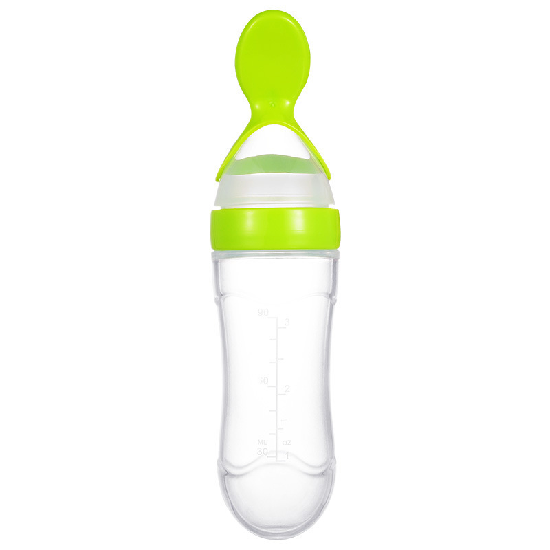 Silicone Squeezing Spoon Feeder Bottle - 90 ML for Baby Rice Paste | Green Color Silicone Squeezing Spoon Feeder Bottle - 90 ML for Baby Rice Paste | Green Color