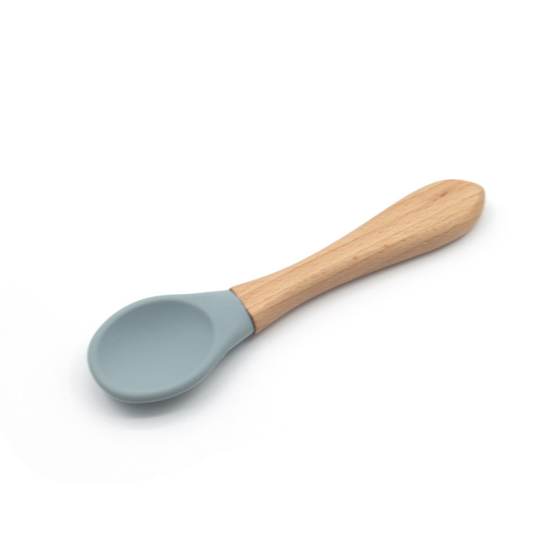 Silicone Wood Handed Spoon | Kids Tableware Spoon | BPA FREE | Wood & Blue Blue Color Silicone Wood Handed Spoon | Kids Tableware Spoon | BPA FREE | Wood & Blue Blue Color