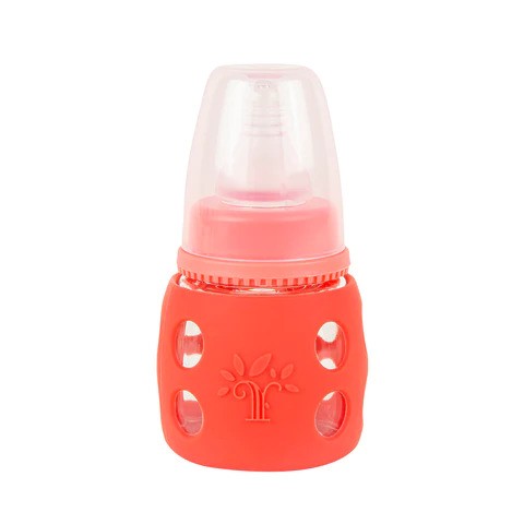 Baby Milk Feeder Minitree Glass Feeding Bottle - Red Color | 60 ML Baby Milk Feeder Minitree Glass Feeding Bottle - Red Color | 60 ML