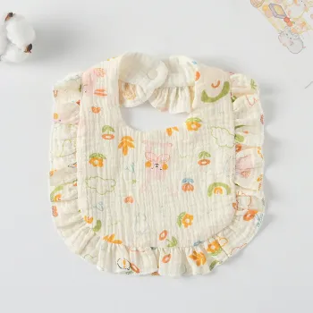 Korean Style Baby Feeding Bib | 0-1 Year | Garden pink rabbit.