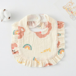Korean Style Baby Feeding Bib | 0-1 Year | Lotus leaf lace skirt-Rainbow Bear