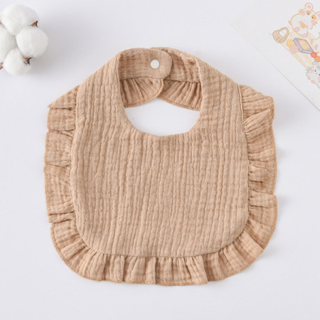 Korean Style Baby Feeding Bib | 0-1 Year | Lotus leaf lace skirt-Solid brown