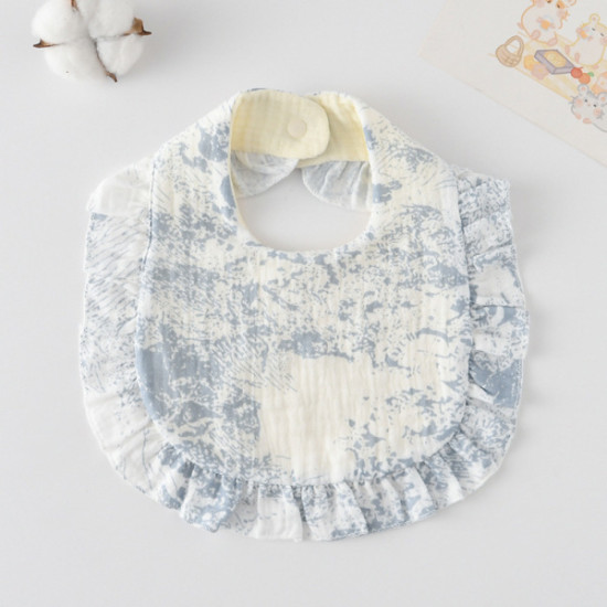 Korean Style Baby Feeding Bib | 0-1 Year | blue and white pattern