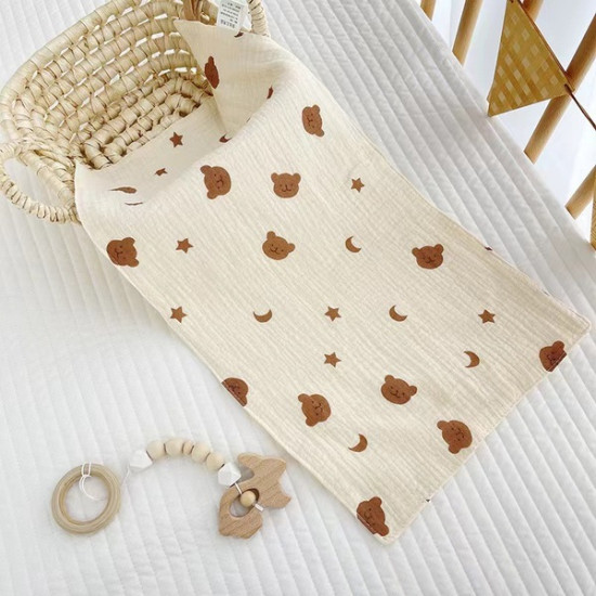 Pure Cotton 4-Layer Baby & Kids Towel–Soft & Absorbent | 20 x 10 Inch | Random Print | 3 Pcs
