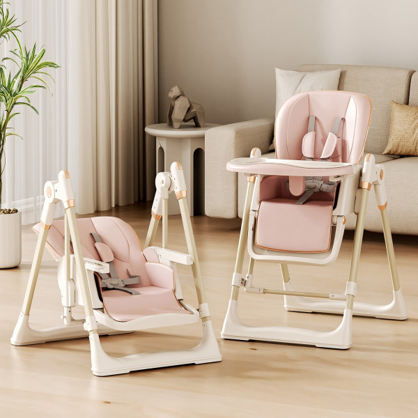 Adjustable Rocking Stainless Steel High Chair with Tray Dining Chair Solution for Babies and Toddlers for Feeding