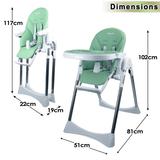 Ivolia B1 Premium Reclining Height Adjustable Feeding High Chair | Green