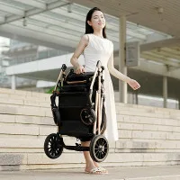 Luxury Baby Stroller with Carrycot & Car Seat Foldable Aluminum Alloy Frame| Color Black