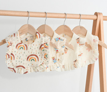4 Pcs Korean Style Baby Feeding Bib | 0-1 Year | Random Print