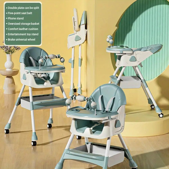 2-In-1 Premium Quality Foldable Baby Feeding high Chair | Multifuntional | Green Color