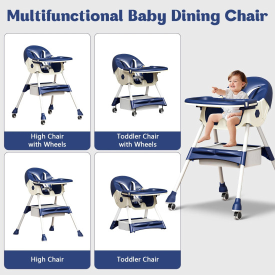2-In-1 Premium Quality Foldable Baby Feeding high Chair | Multifuntional | Green Color