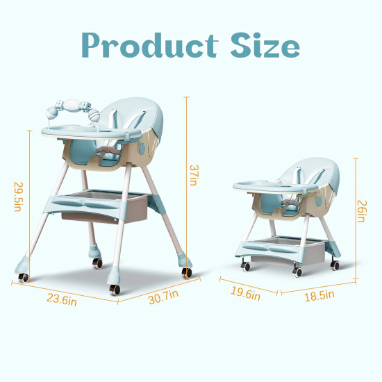 2-In-1 Premium Quality Foldable Baby Feeding high Chair | Multifuntional | Green Color