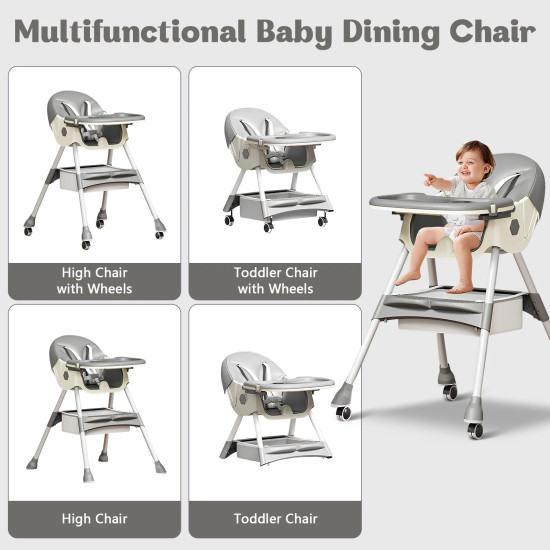 3-In-1 Premium Quality Foldable Baby Feeding high Chair | Multifuntional | Grey Color 3-In-1 Premium Quality Foldable Baby Feeding high Chair | Multifuntional | Grey Color