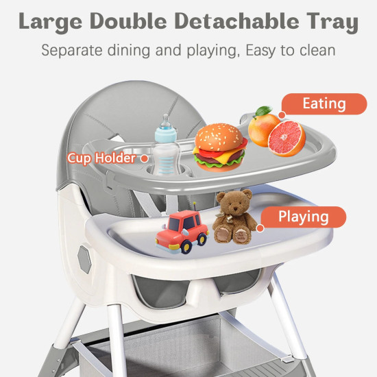 3-In-1 Premium Quality Foldable Baby Feeding high Chair | Multifuntional | Grey Color 3-In-1 Premium Quality Foldable Baby Feeding high Chair | Multifuntional | Grey Color