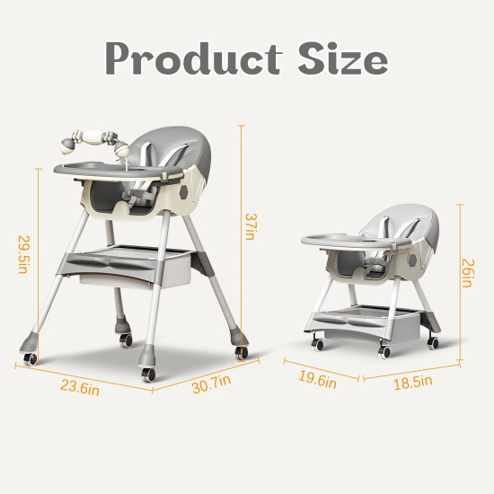 3-In-1 Premium Quality Foldable Baby Feeding high Chair | Multifuntional | Grey Color 3-In-1 Premium Quality Foldable Baby Feeding high Chair | Multifuntional | Grey Color