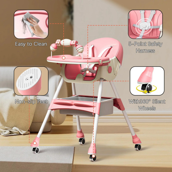 2-In-1 Premium Quality Foldable Baby Feeding high Chair | Multifuntional | Green Color