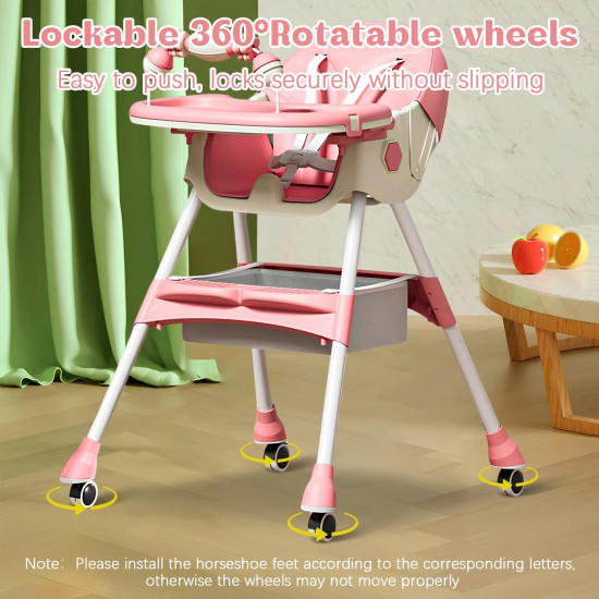 2-In-1 Premium Quality Foldable Baby Feeding high Chair | Multifuntional | Pink Color