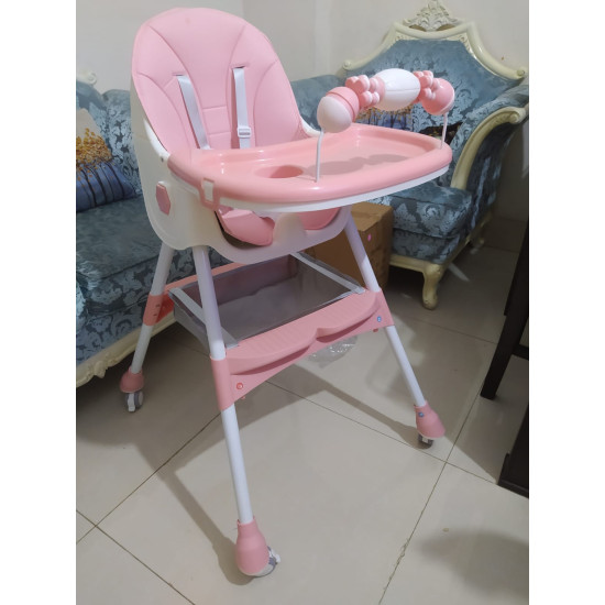 2-In-1 Premium Quality Foldable Baby Feeding high Chair | Multifuntional | Pink Color